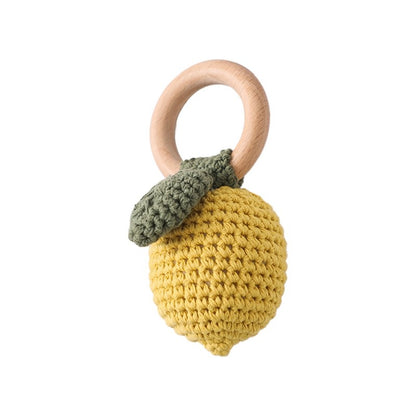 Baby Crochet Lemon Rattle Toys Wooden Bracelet Fruit Musical Rattle Teether Toys Handbell Newborn Soothing Oral Nursing Bite Toy