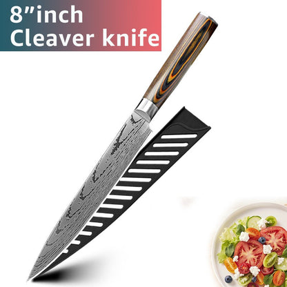 Conjunto de Facas de Cozinha 1-7PÇS Faca de Chef Japonesa Santoku 7CR17 Aço Inoxidável 440C Faca de Imitação de Damasco Cutelo de Carne Fatiador