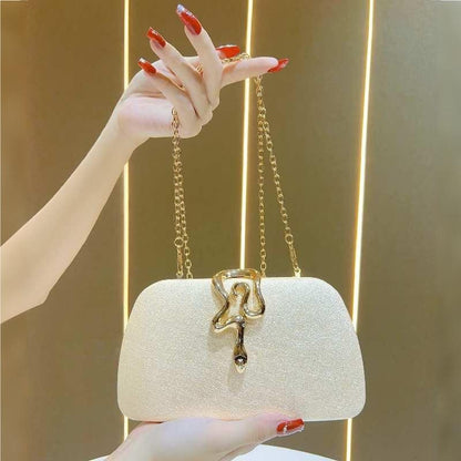 Women’s Luxury Glitter Snake Lock Clutch Elegant Evening Bag Shiny Envelope Bag Handbags Wedding Banquet Party Dress with Chain