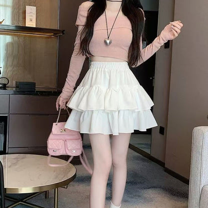 Korean Chic Y2K Sweet Girl's White Princess Mini Skirt Ballet-style Tiered Skirt Elastic High Waist Cake Skirt Shorts All-match