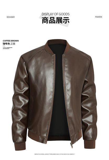 Spring Autumn Men Motorcycle Leather Jacket Junior Coat Men Stand Up Collar Casual Handsome Leather Jacket men Jacket