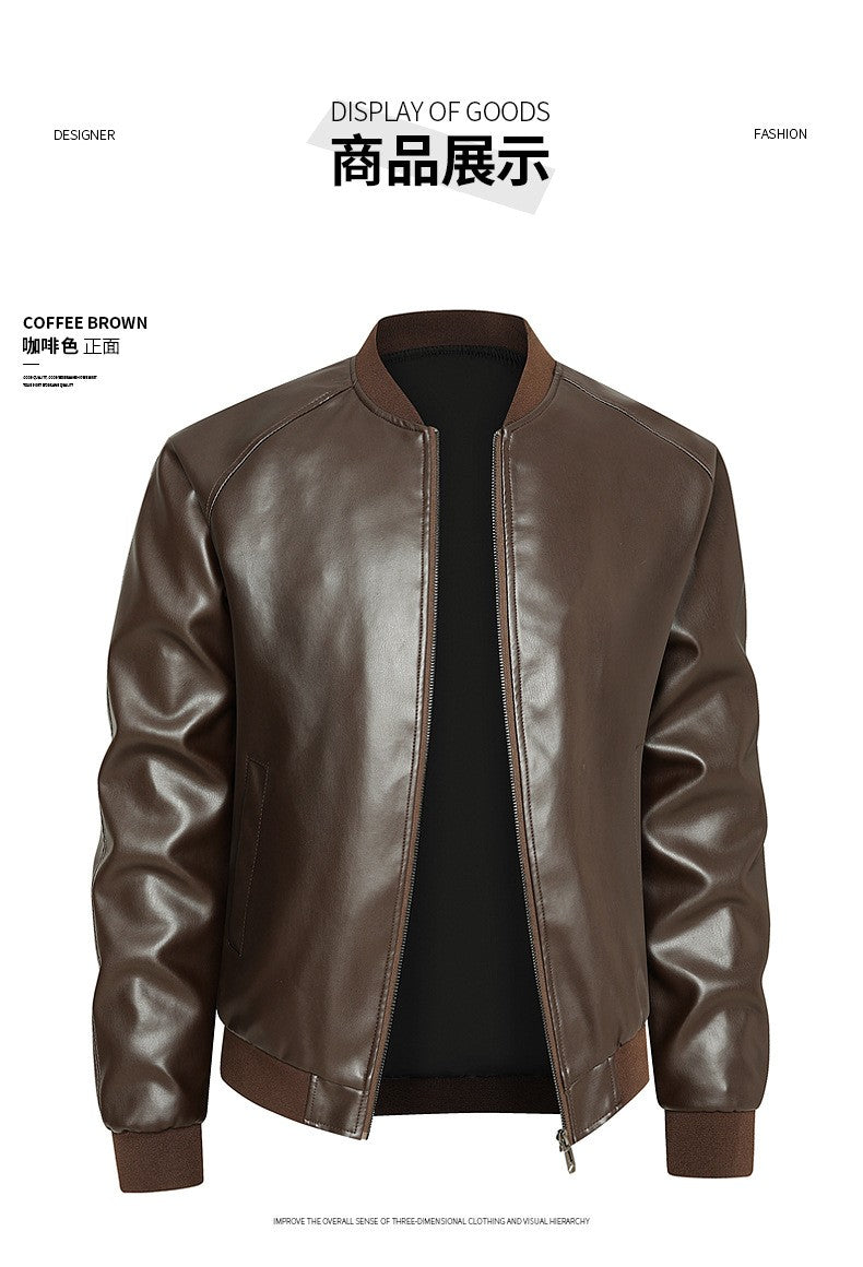 Spring Autumn Men Motorcycle Leather Jacket Junior Coat Men Stand Up Collar Casual Handsome Leather Jacket men Jacket
