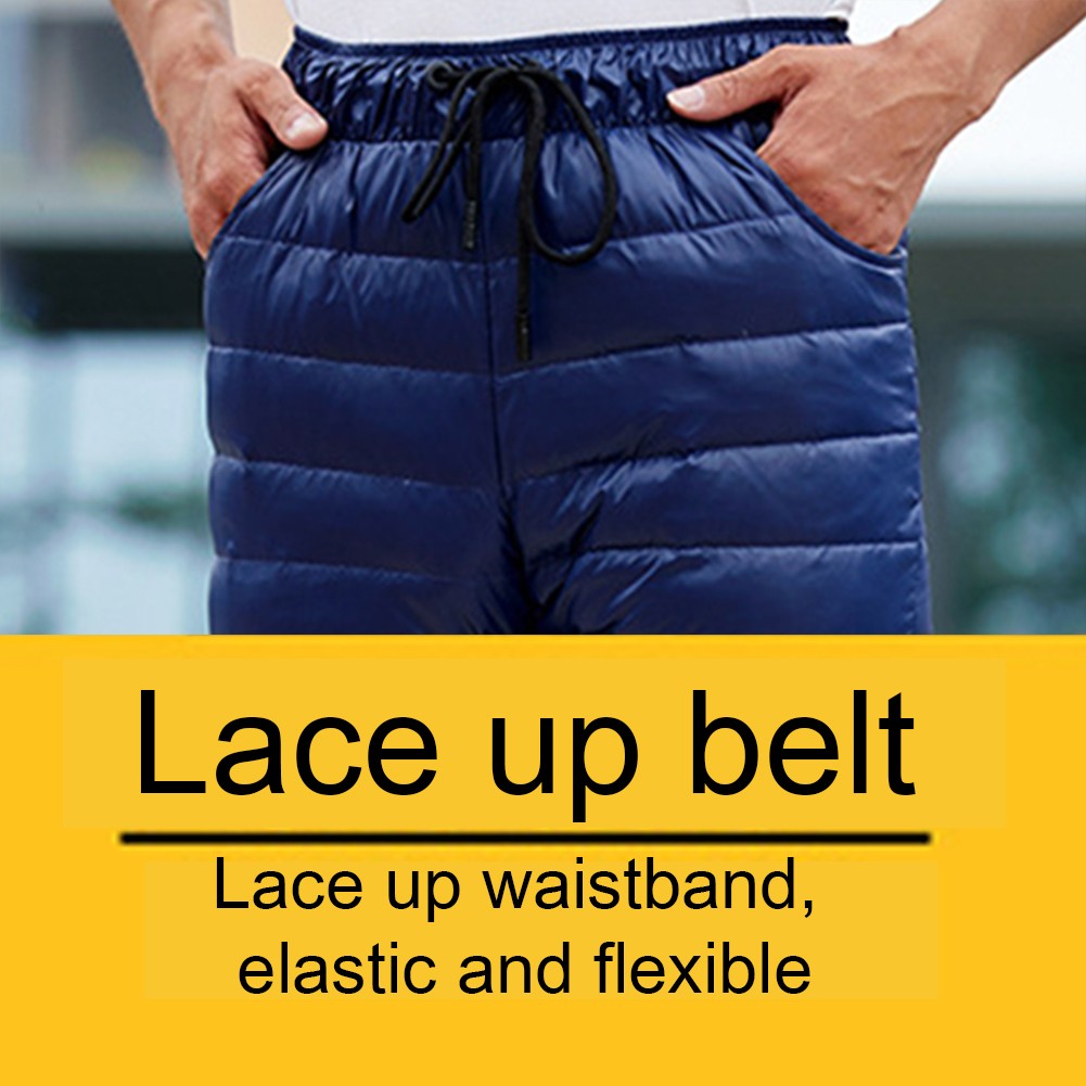 S-5XL Down Pants Ultralight Warm Winter Snow Pants with Pocket Windproof Waterproof Camping Home Mountain Skiing Unisex