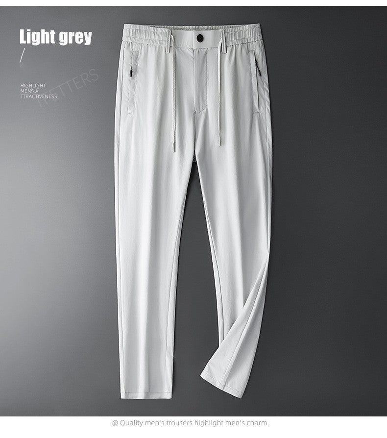 TFETTERS Brand Summer Men Pants New Elastic Waist Casual Solid Color Pants Ice Silk Thin Straight Breathable Loose Sweatpant Men