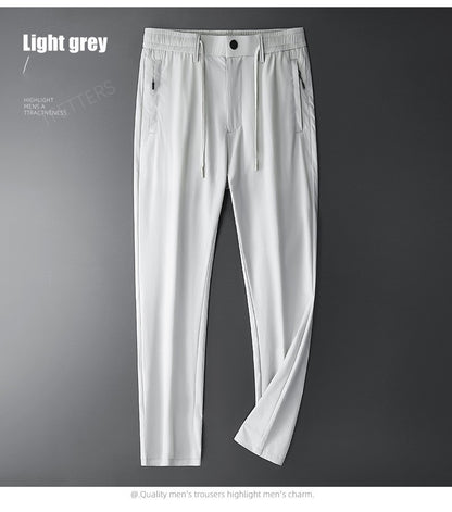 TFETTERS Brand Summer Men Pants New Elastic Waist Casual Solid Color Pants Ice Silk Thin Straight Breathable Loose Sweatpant Men