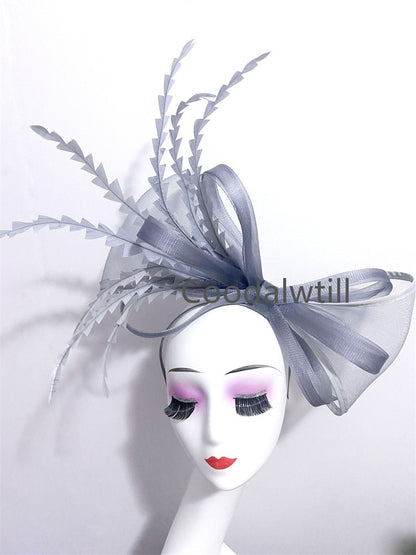White Church Fascinator Women Wedding HAT Bow Feathers Headwear Elegant Bride Marriage Pillbox Cap Party Headpiece For Ladies
