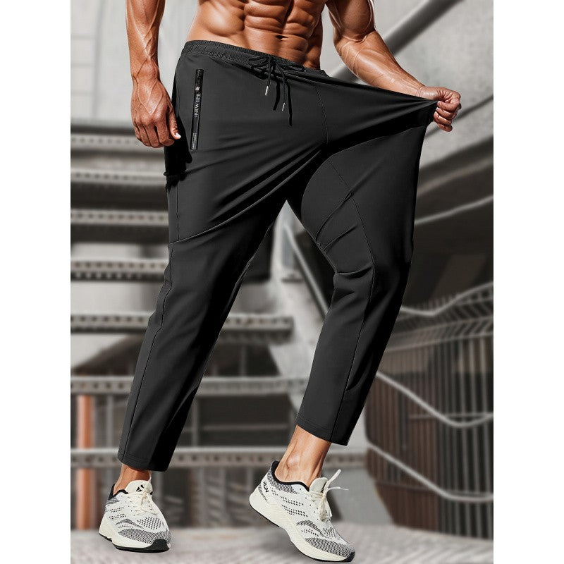 Calça Moletom Masculina de Pesca Calça Jogging Masculina de Seda Gelada Altamente Elástica com Bolsos com Zíper Calça Esportiva Respirável Elástica Presente Masculino