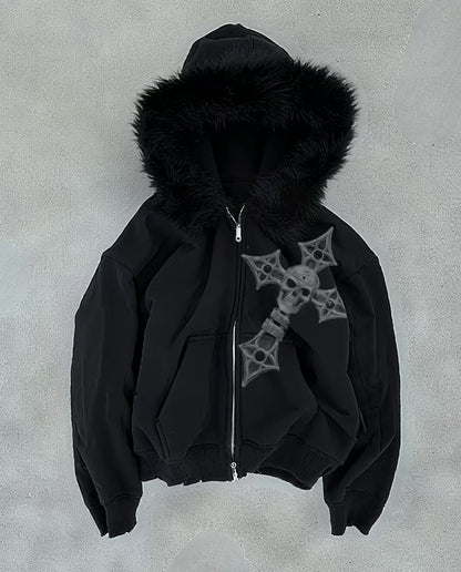 Autumn and winter fashion figure pattern wing letter fleece men hoodie American street hip-hop clothing couple casual sportswear