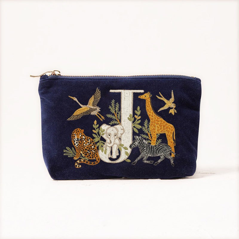 Velvet Clutch Makeup Bag Featuring Cute Animal Alphabet Print