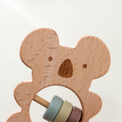 Baby Wooden Koala Hand Rattles Teether Toys Wooden Ring Montessori Toys Owl Shape Musical Rattle  for Baby Gifts Teething Toys