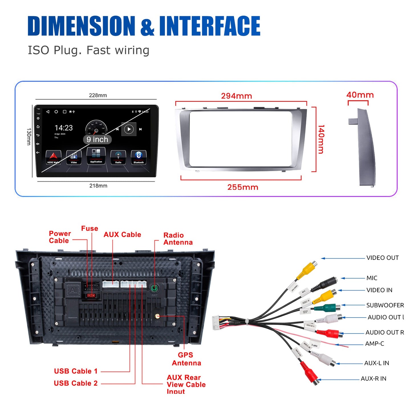 9" Android 14 Car Radio Multimedia Video Player 2 Din For Toyota Camry 2006 2007 2008 2009 2010 2011 GPS Navi Head Unit Carplay