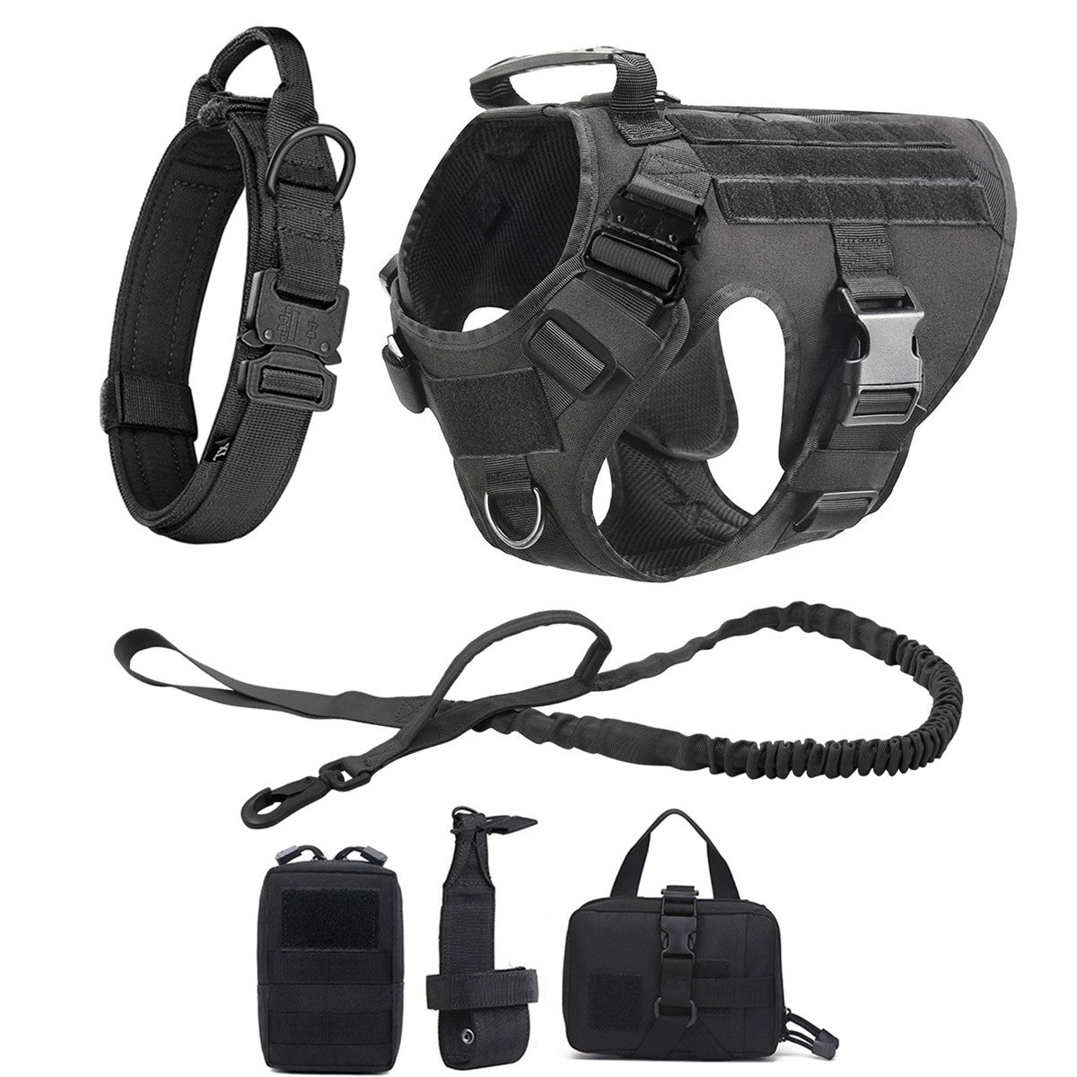 Coleira Peitoral Tática para Cães com Alça e Bolsas Molle para Cães de Porte Médio e Grande, Colete Militar de Treinamento para Pets, Coleira Ajustável para Cães de Serviço