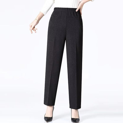 6XL 7XL 8XL Middle-aged Elderly Women's Trousers Spring Autumn Elastic High Waist Straight Pants Mother Winter Warm Fleece Pants