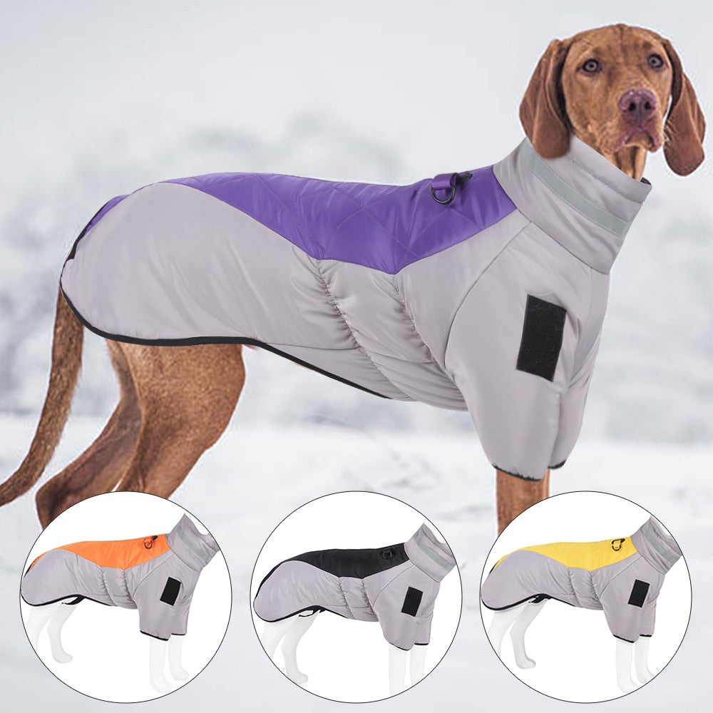 Casaco Quente para Cães Grandes Jaqueta Refletiva de Inverno para Cães Puffer com Arnês Embutido Colete Impermeável para Animais de Estimação Macacão de Neve