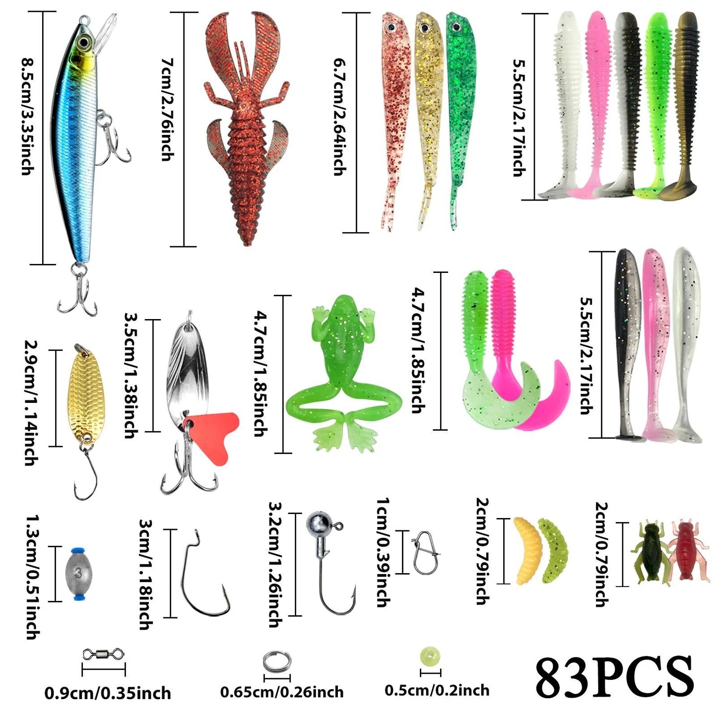 Kit de Iscas de Pesca 83/133/193/239/409 peças para Truta/Lúcio/Baixo, Conjunto de Iscas Múltiplas, Caixa de Pesca Profissional em Camadas