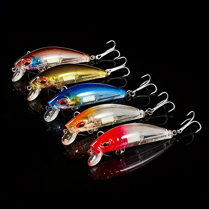 5 unidades de iscas de pesca Minnow Wobblers com olhos 3D, iscas duras artificiais que afundam para baixo, tucunaré, trolling, carpa, iscas para pesca