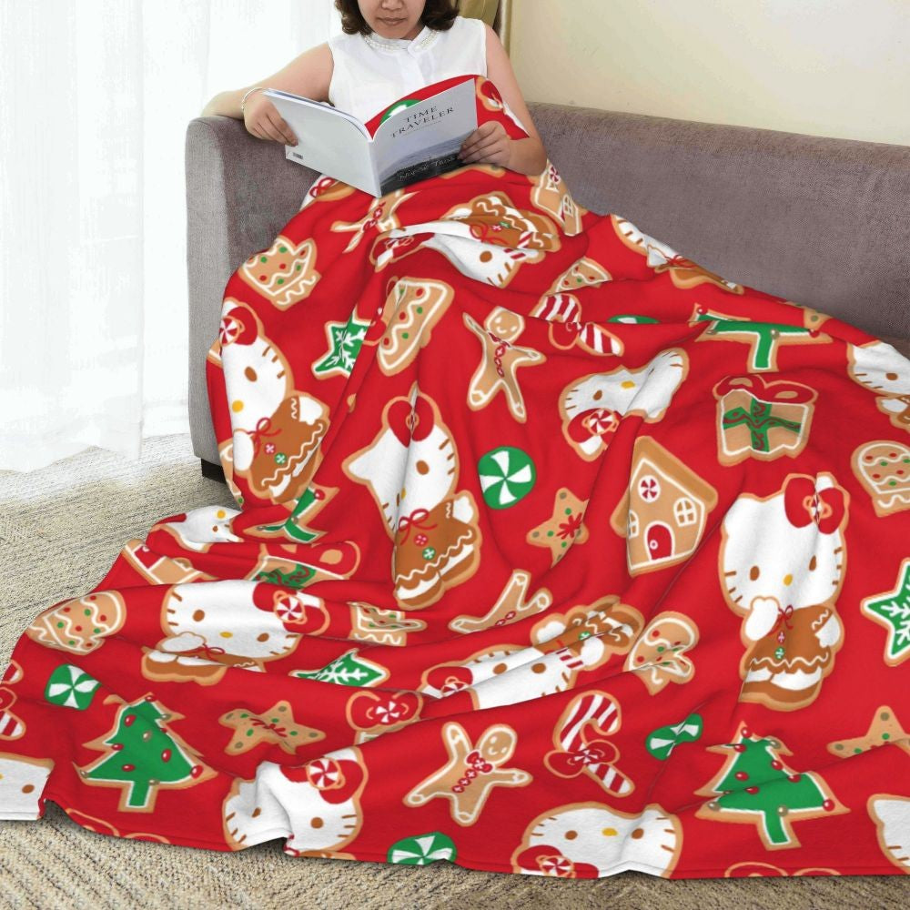 Christmas Hello Kitty Blankets Quality Warm Throw Blanket Winter Travel Office Couch Bed Graphic Bedspread