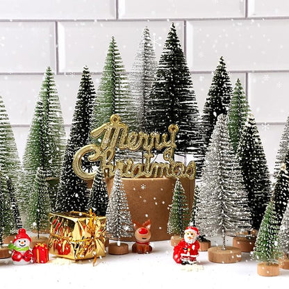 Mini Christmas Trees Different Size Craft Artificial Wooden Base Mini Christmas Tree Xmas Home Party New Year 2025 Decoration
