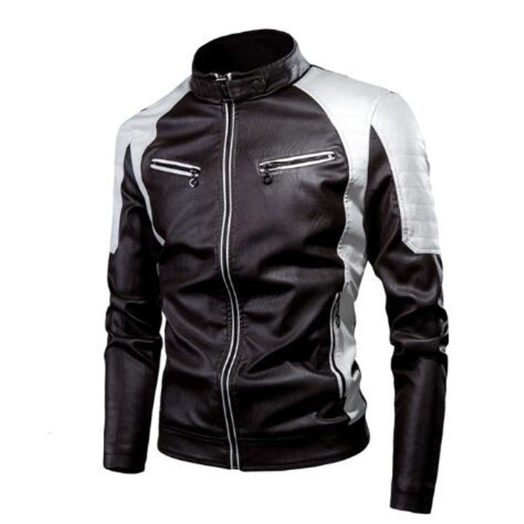 Motorcycle Jacket Leather Men Coat Bomber Waterproof Warm Fashion Splicing Vintage Stand Collar Riding Black Long Jacket Plus