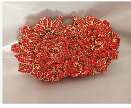 Golden Silver Luxury Crystals Evening Bags Fashion Rose Flower Diamonds Clutch Bags Soiree Purse Women Wedding Bride Handbags