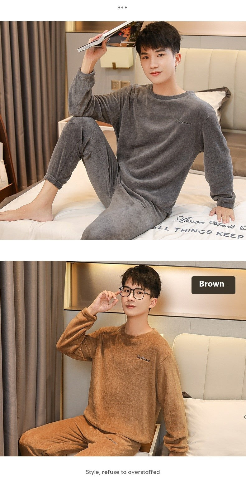 Pajamas Men's Women's Fall and Winter Coral Velvet Homewear Suit Thickened Padded Homewear Couples Large Size Winter Homewear