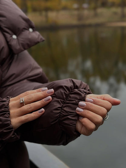 Casual Hooded Padded Jackets Women's Loose Full Sleeves Zipper Pockets Stand Collar Coats 2025 New Autumn Winter Ladies Outwear