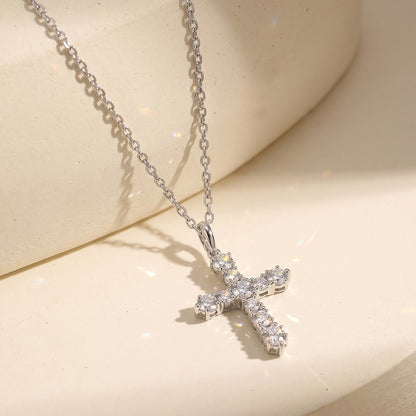 EFFIE QUEEN S925 Sterling Silver Moissanite Cross Necklace GRA Certificate D VVS1 Diamond Cross Pendant Neck Chain Women SMON15