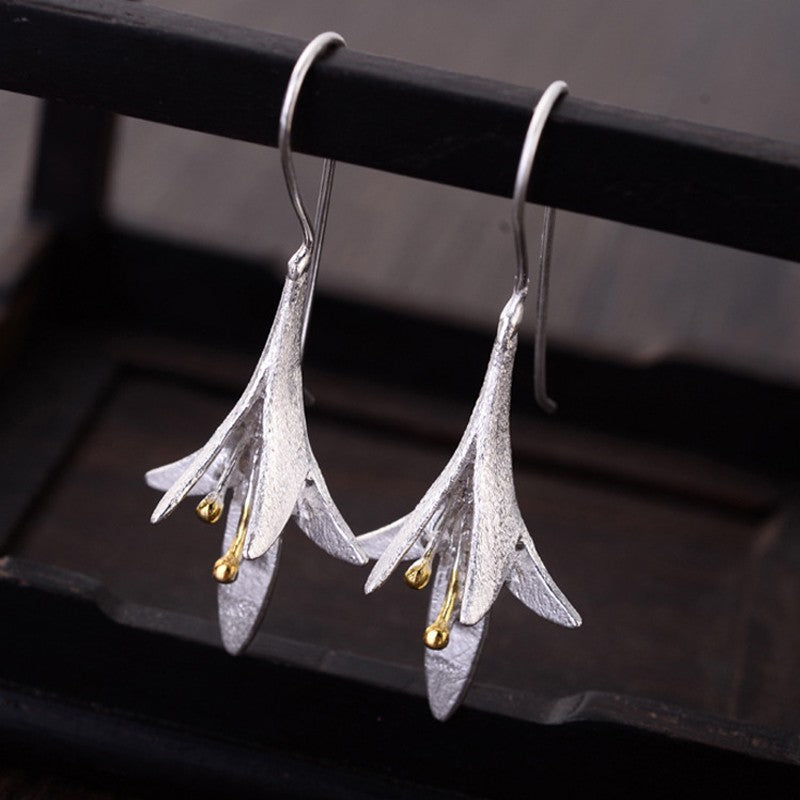 New Design Fashion 925 Sterling Silver Long Flower Earrings For Woman Girls Gift Statement Jewelry Pendientes