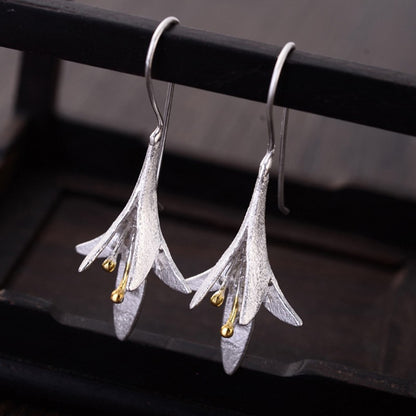 New Design Fashion 925 Sterling Silver Long Flower Earrings For Woman Girls Gift Statement Jewelry Pendientes