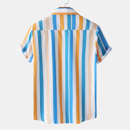 Summer Men Stripe Casual Shirts Hawaiian Beachwear Streetwear Fashion 3d Print Short Sleeve Holiday Imported Clothing Floral