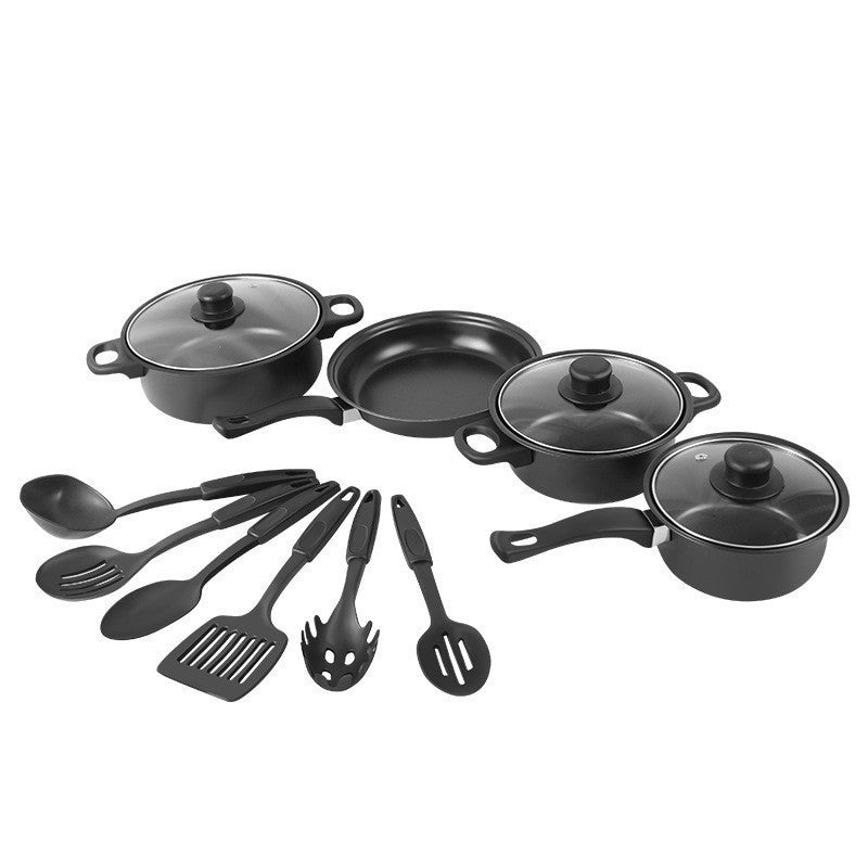 Conjunto de Panelas Antiaderente 12 Peças Panela de Cozinha com Tampa Frigideira Wok Leiteira Frigideira de Pedra Maifan para Todos os Tipos de Fogão