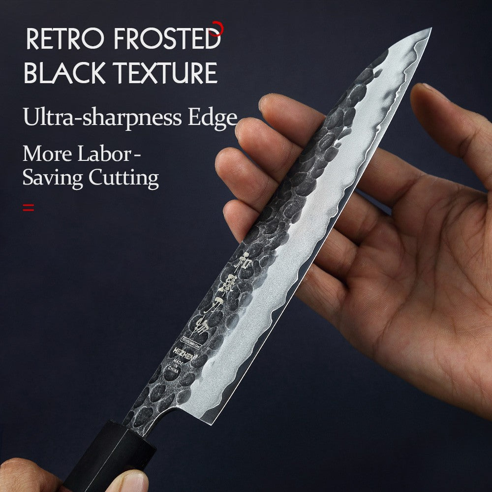 Conjunto de Facas de Cozinha HEZHEN 1-3PC Chef Utilitária Santoku Profissional Aço Revestido Japonês para Carne Faca de Cozinha Madeira Vermelha