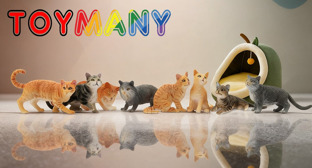 Toymany 8Pcs Grey & Orange Cat Figures, Simulation Pet Animal Model Toys for Kids Children Gift Set, Mini Collectible