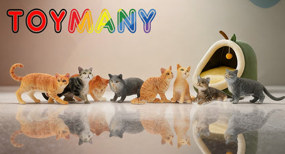 Toymany 8Pcs Grey & Orange Cat Figures, Simulation Pet Animal Model Toys for Kids Children Gift Set, Mini Collectible