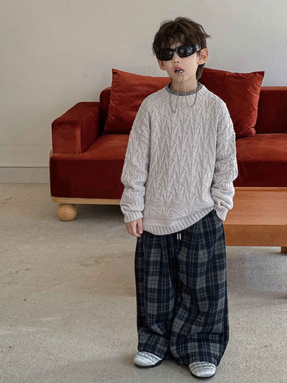 2025 Autumn Winter Cotton Boys Casual Pants Children Fleece-Lined Kids Plaid Loose Long Trouser Soft Warm 3-12 Years Outfit