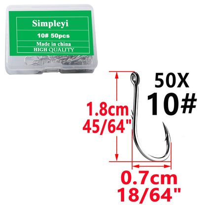 50pcs/Box Barbed High Carbon Steel Fishing Hooks Sea Worm Carp Single Circle Hook Set Fly Fishing Accessories Tackle  Fishhook