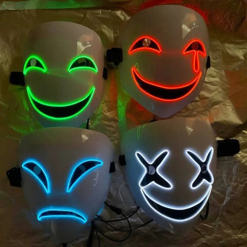 New Creative LED Halloween Clown Glow Mask White Green Blue Red Crying Smile Clown,