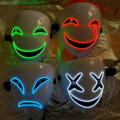 New Creative LED Halloween Clown Glow Mask White Green Blue Red Crying Smile Clown,