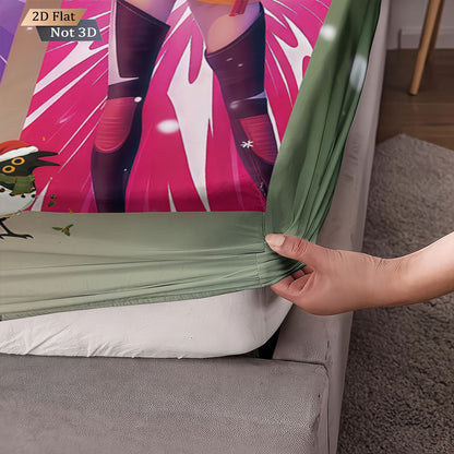 Conjunto de Lençóis Sem Lascas Estampados K-Pop Demon Hunters com 3 Peças e Vários Tamanhos de Capa de Cama Decoração de Cama Lavável à Máquina