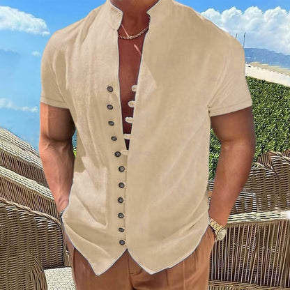 Summer Short Sleeve Shirts For Men White Formal Shirt Social Dress Shirts Casual Cotton Linen Tops Beach Blouses Man Clothing