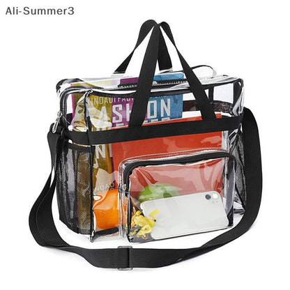 Large Capacity PVC Transparent Bag Portable Washing Bag Clear Tote Multi Pocket Handbag