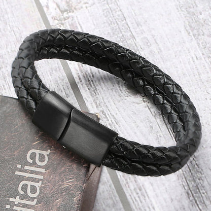 New Vintage Double Layer Braided Leather Bracelet for Men Women Magnetic Clasps Bracelets Punk Charm Men Fashion Jewelry