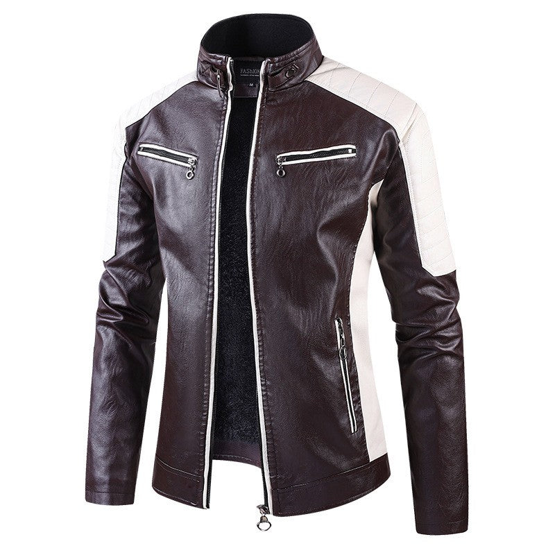 Men Stand Collar Moto Leather Jackets Fleece Winter Jackets Slim Fit PU Leather Coats High Quality Male Fashion Casual Jackets 5