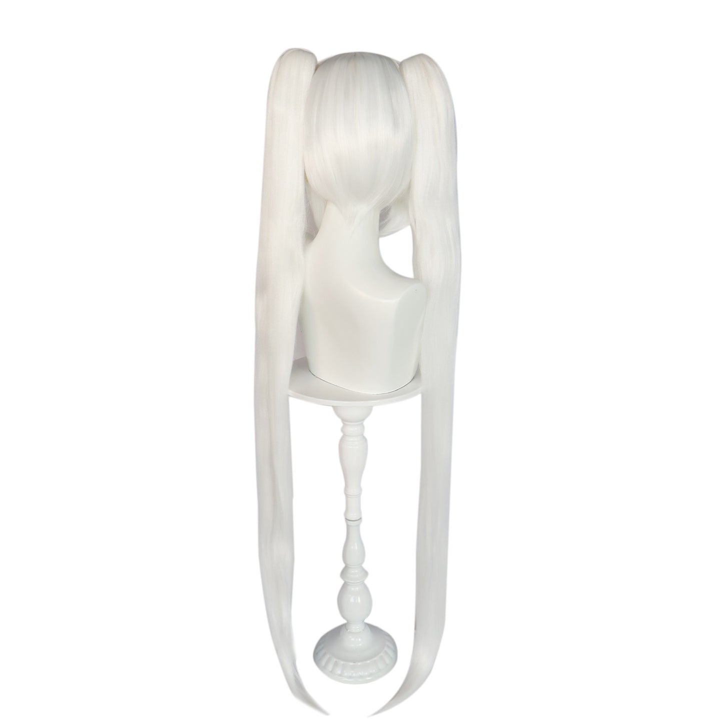 Peruca Sintética Longa Reta Branca Cosplay Rabo de Cavalo Duplo com Franja Peruca de Fibra Resistente ao Calor Adequada para Festa de Cosplay