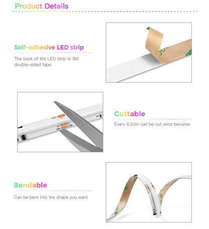 Tuya Smart WIFI RGBIC COB LED Strip Light Tape Addressable WS2811 IC Flexible RGB Neon LED Light 12V APPControl for Alexa Google