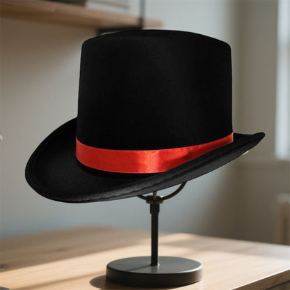 Black Top Hat for Adults Classic Tuxedo Hat Costume Magician Hat with Satin Band for Men and Women Elegant Design