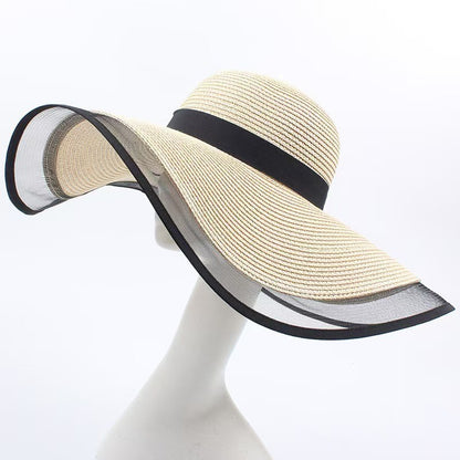 Chapéu de Sol Feminino, Aba Grande, Ondas, Boné de Praia, Chapéu Feminino, Viseiras de Sol de Aba Grande, Boné Panamá com Proteção UV, Chapéu Dobrável de Palha, Protetor Solar Vintage