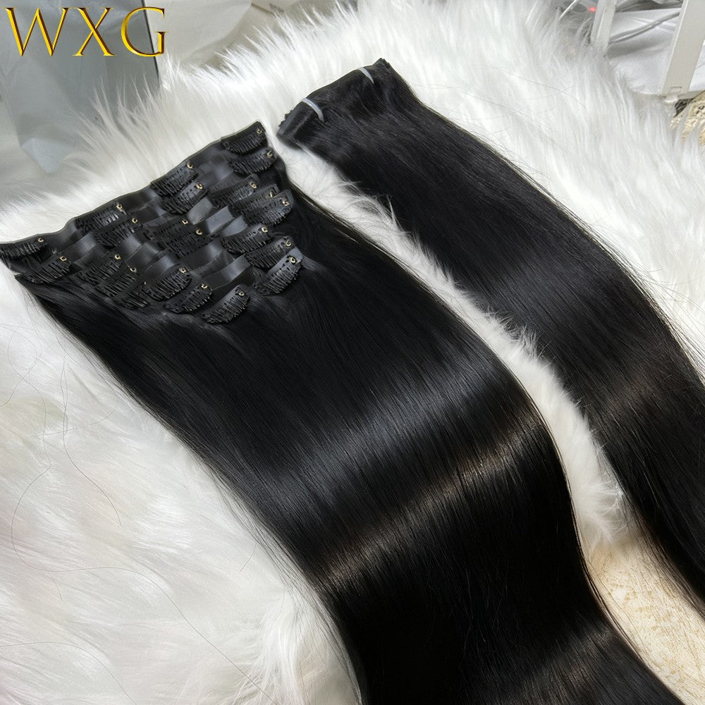 120g/9pcs 60cm Cabelo Humano Liso Natural Preto Macio com Tic Tac Extensões de Cabelo Humano Brasileiro 100% Cabelo Humano Real em Oferta