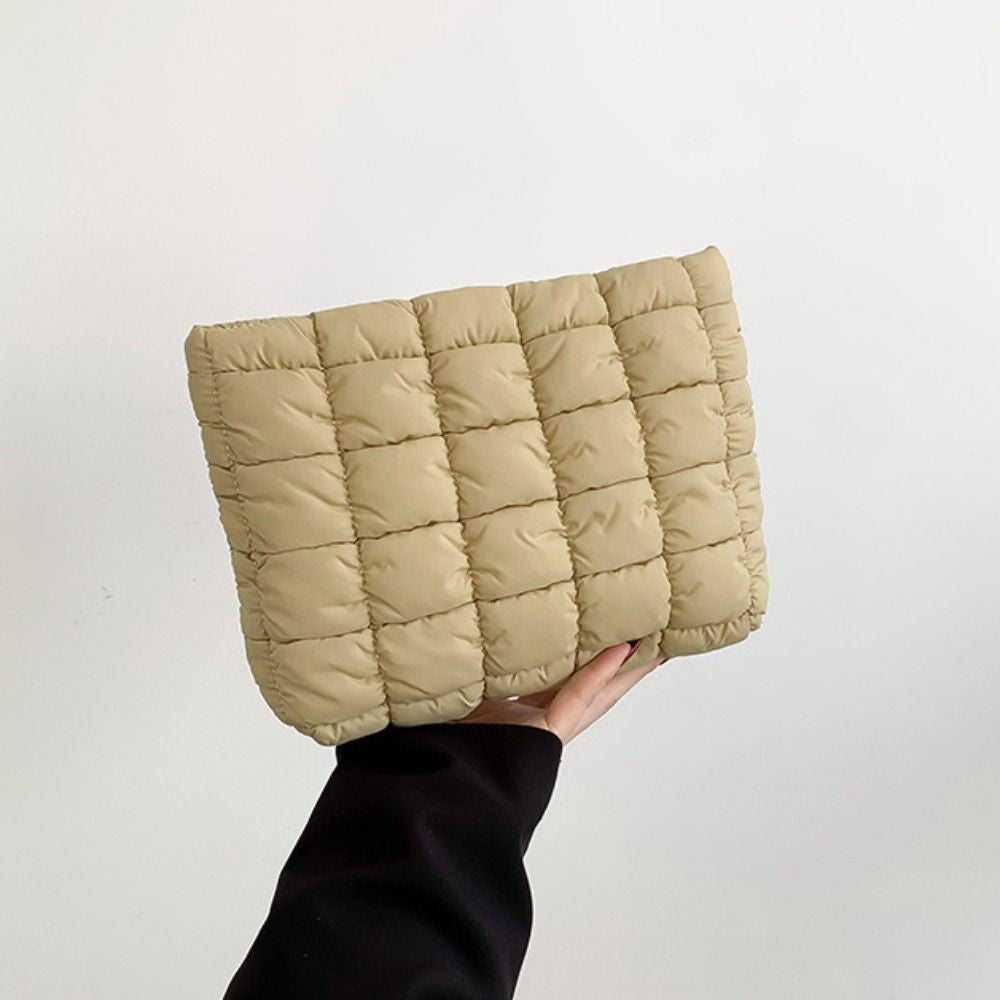 Fashion Puffy Quilted Padded Makeup Bag Zipper Storage Bag Cotton Clutch Bag Handbag Solid Color Cosmetic Bag Beauty Case