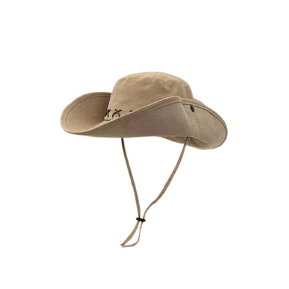 Breathable Western Cowboy Hat Adjustable Retro Wide Brim Sun Hat Mountaineering Anti UV Fisherman Sunshade Cap Unisex
